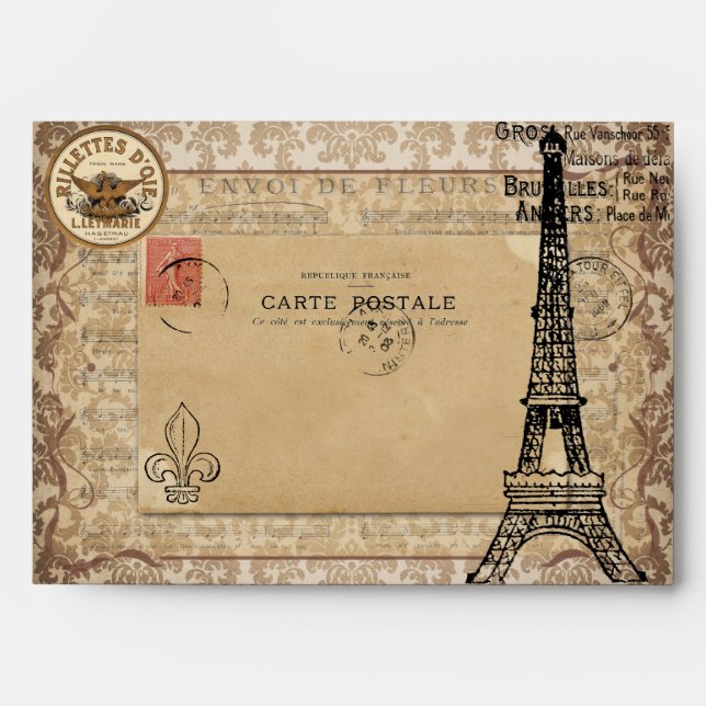 Paris Vintage Shabby Chic Eiffel Tower Envelopes (Front)