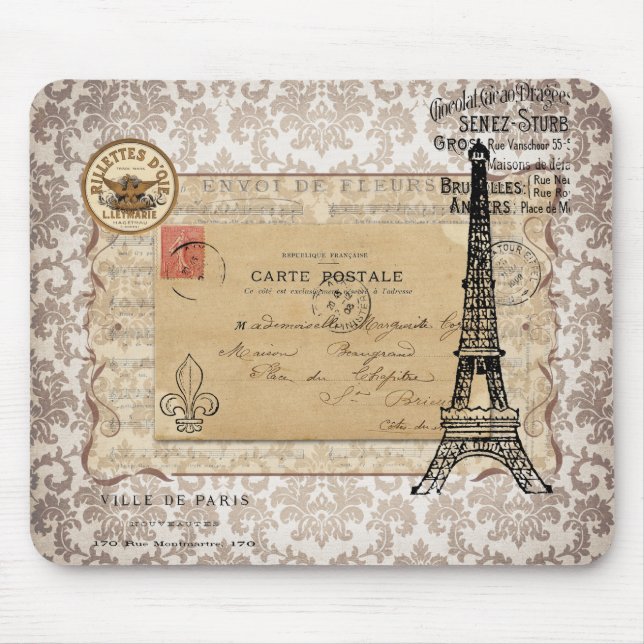 Paris Vintage Shabby Chic Eiffel Tower Mouse Mat (Front)