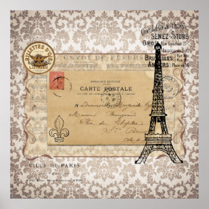 Paris Vintage Shabby Chic Eiffel Tower Poster