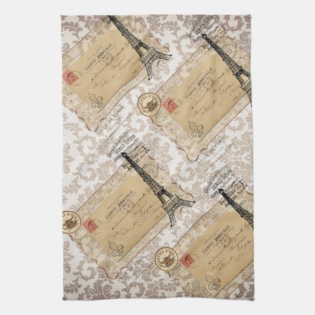 Paris Vintage Shabby Chic Eiffel Tower Tea Towel (Vertical)