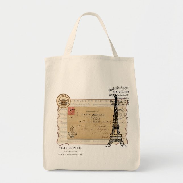 Paris Vintage Shabby Chic Eiffel Tower Tote Bag (Front)