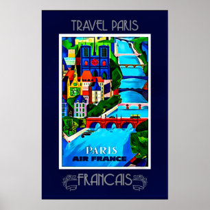 Paris, vintage travel poster, colourful poster