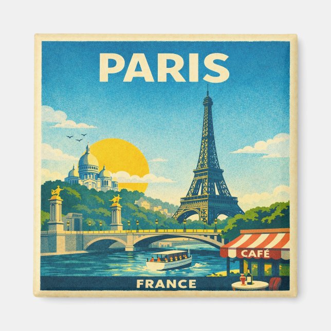Paris Vintage Travel Poster Magnet (Front)
