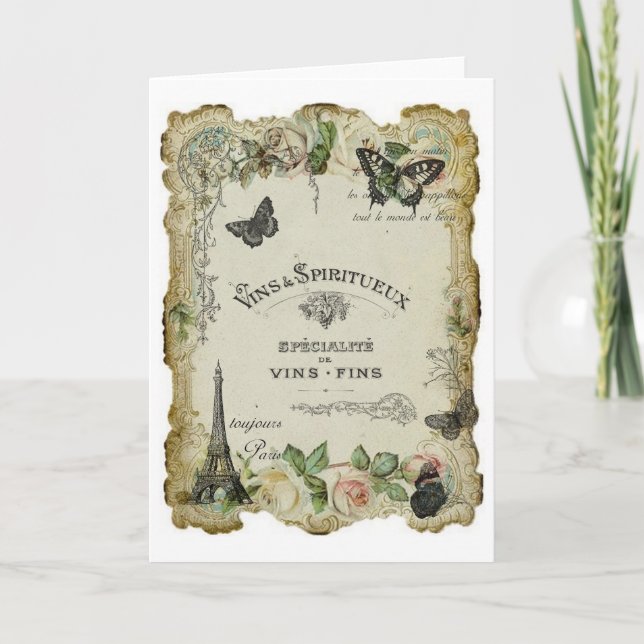 Paris Vintage Wine and Roses Card (Front)