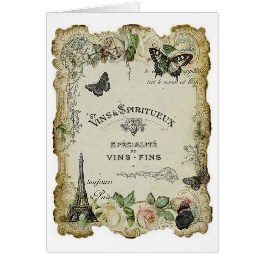 Paris Vintage Wine and Roses Card