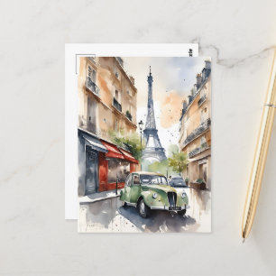 Paris watercolor art postcard
