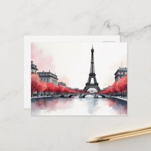 Paris watercolor art postcard