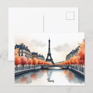 Paris watercolor art postcard