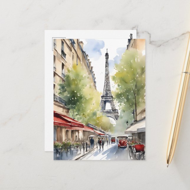 Paris watercolor art postcard (Front/Back In Situ)