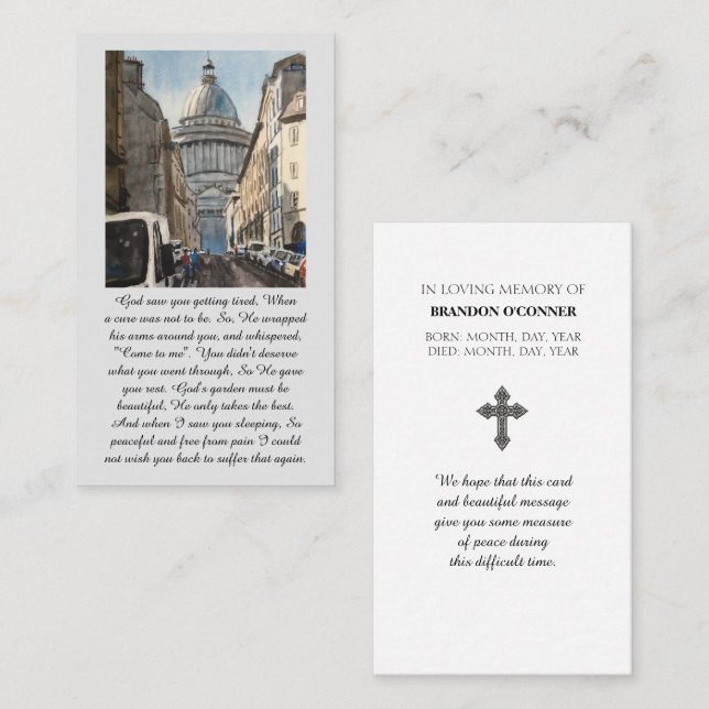 Paris Watercolor Blue Red Yellow Prayer Card (Front/Back)