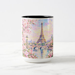 Paris Watercolor Eiffel Tower Pink Floral French Two-Tone Coffee Mug