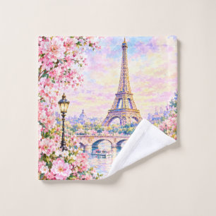 Paris Watercolor Eiffel Tower Pink Floral French Wash Cloth