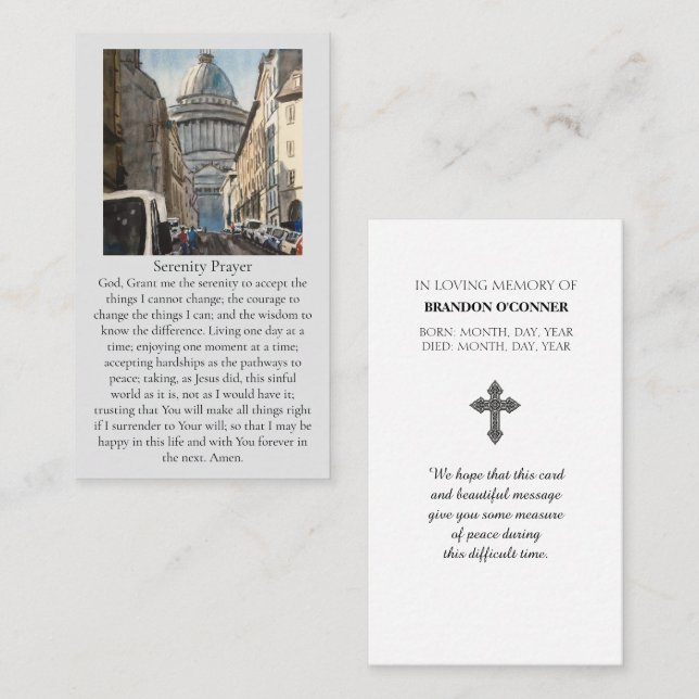 Paris Watercolor Scene Red Blue Yellow Prayer Card (Front/Back)