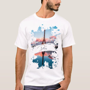Paris Watercolor Splash Art T-Shirt Eiffe Tower