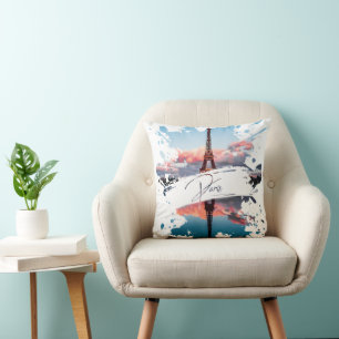 Paris Watercolor Splash Art T-Shirt Eiffe Tower Cushion