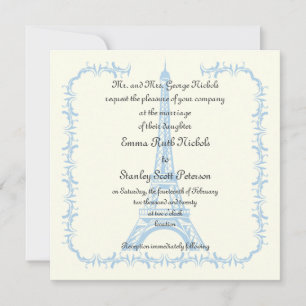 Paris wedding blue Eiffel Tower ivory invitation