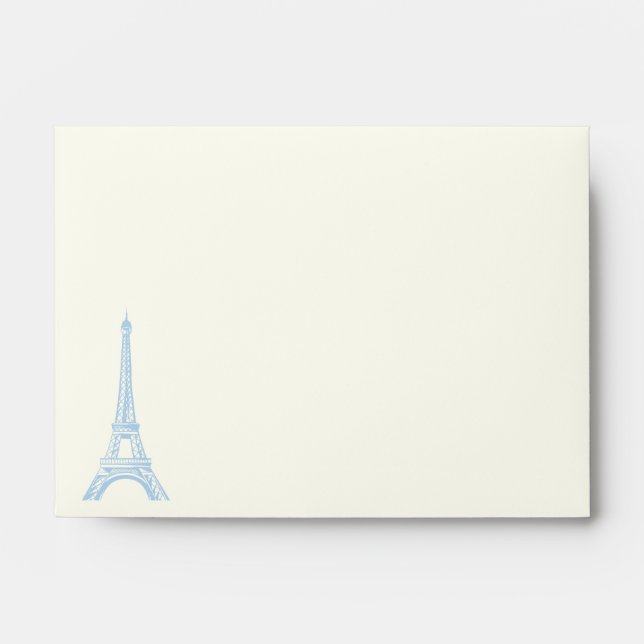 Paris wedding blue Eiffel Tower on ivory envelope (Front)