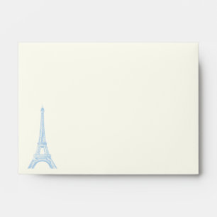 Paris wedding blue Eiffel Tower on ivory envelope