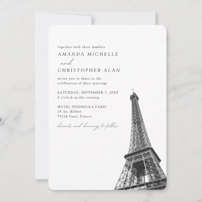Paris Wedding Custom Eiffel Tower Photo Invitation (Front)
