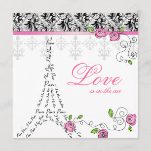 Paris Wedding Invitation Pink Roses Black White