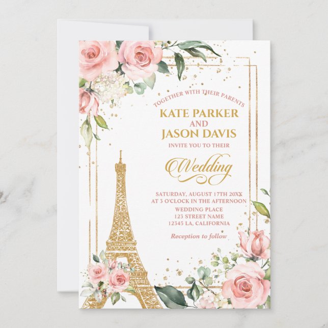 Paris Wedding Invitations Destination Eiffel tower (Front)