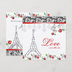 Paris Wedding Invite Red Roses Silver Black White