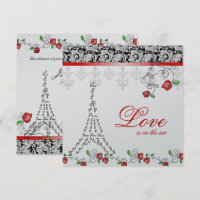 Paris Wedding Invite Red Roses Silver Black White