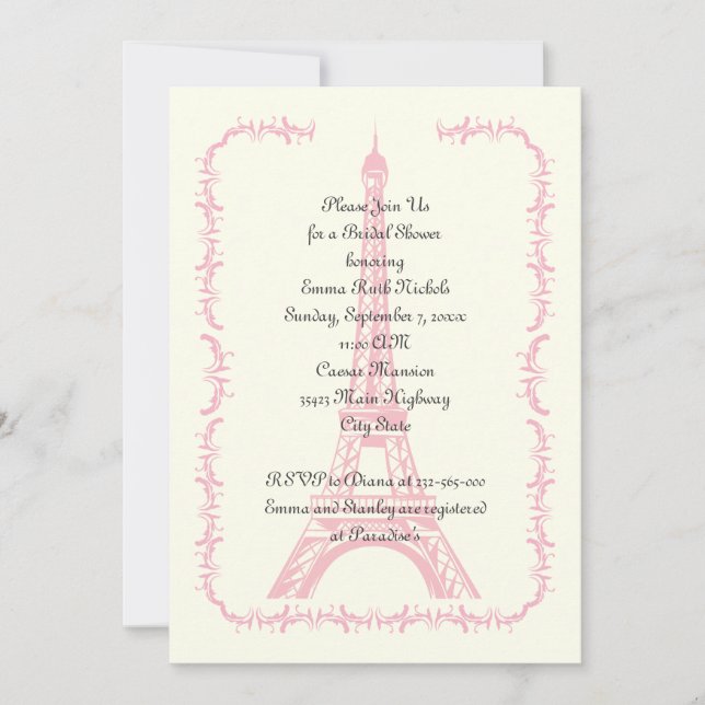 Paris wedding pink Eiffel Tower bridal shower Invitation (Front)