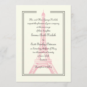 Paris wedding pink Eiffel Tower ivory invitation