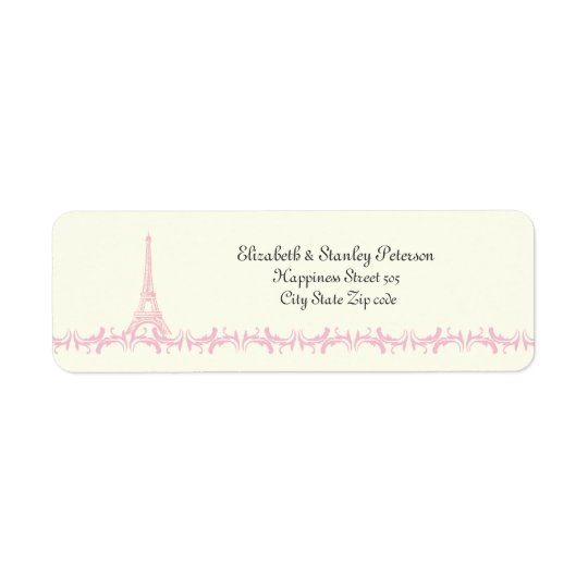 Paris wedding pink Eiffel Tower ivory label Return Address Label