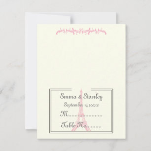Paris wedding pink Eiffel Tower ivory table card
