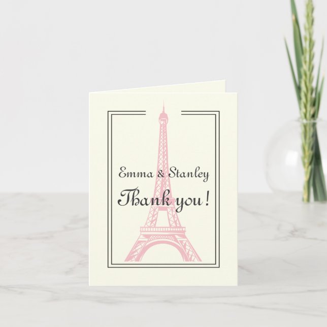 Paris wedding pink Eiffel Tower ivory Thank You Card (Front)