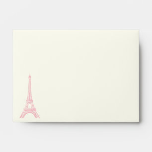 Paris wedding pink Eiffel Tower on ivory envelope