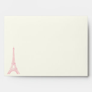 Paris wedding pink Eiffel Tower on ivory envelope