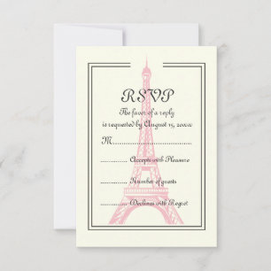 Paris wedding pink Eiffel Tower on ivory RSVP card