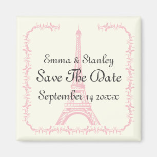 Paris wedding pink Eiffel Tower Save the Date Magnet