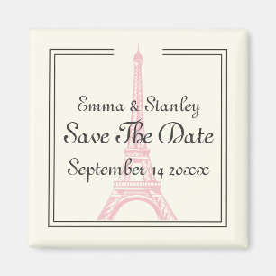 Paris wedding pink Eiffel Tower Save the Date Magnet