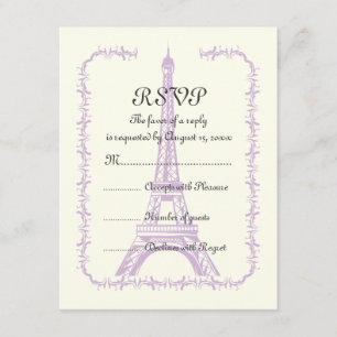 Paris wedding purple Eiffel Tower on ivory RSVP Card