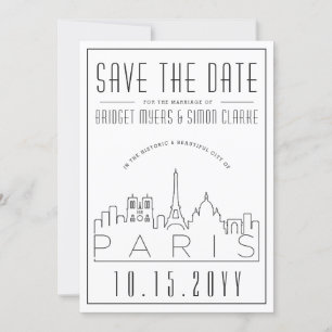 Paris Wedding   Stylised Skyline Save the Date Invitation