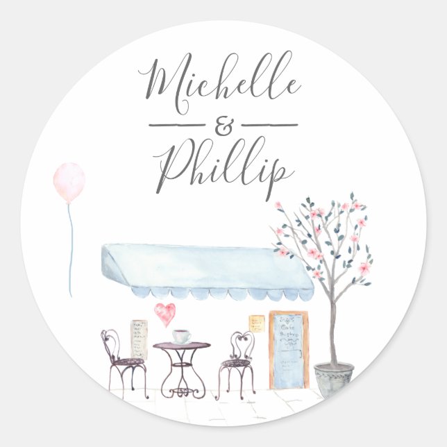 Paris Wedding watercolor wildflowers Classic Round Sticker (Front)