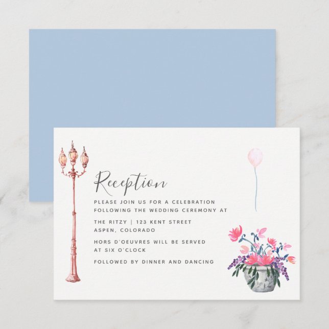 Paris Wedding watercolor wildflowers Reception Invitation (Front/Back)