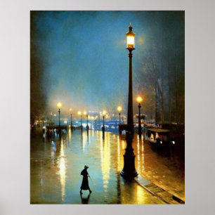 Paris wet evening lamps Big lamp Impressionism  Poster
