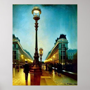 Paris wet evening lamps Impressionism buildings Poster