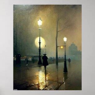 Paris wet evening lamps Impressionism  Poster
