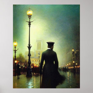 Paris wet evening lamps impressionist style poster