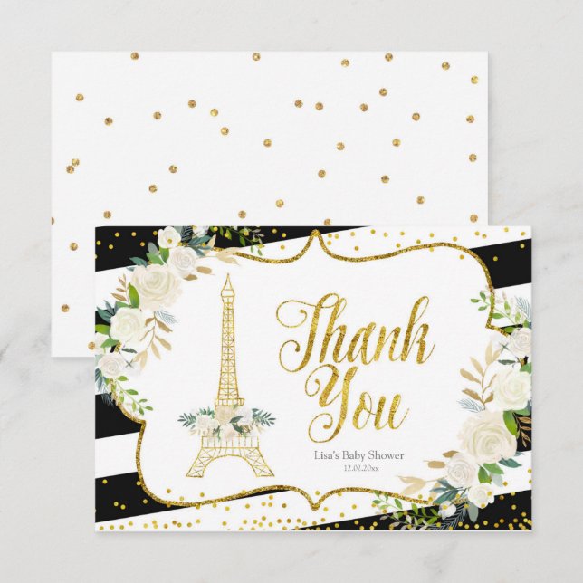 Paris White Floral Bridal Shower Thank You Card (Front/Back)