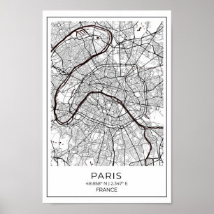 Paris White Map - Black And White Map Home Decor
