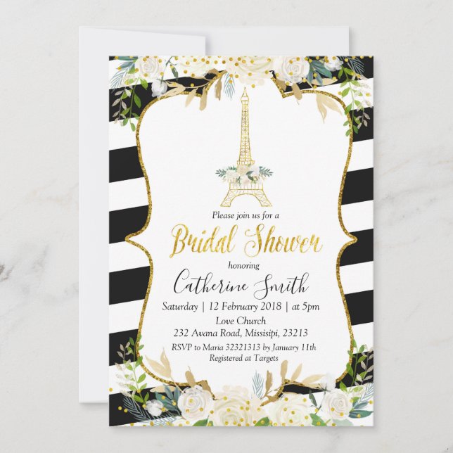 Paris White Romantic Bridal Shower Invitation (Front)
