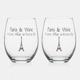 Paris & Wine a Love Affair in Every Sip Stemless Wine Glass