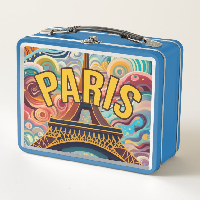 Paris with Cool Graphic and Eiffel Tower Metal Lunch Box (Front)